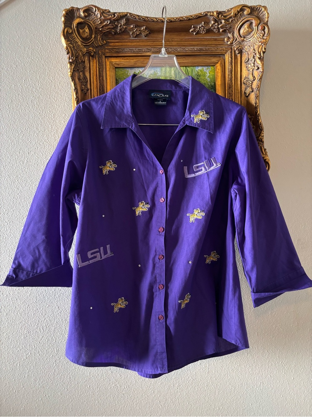 LSU Purple Embellished Button-Down Shirt